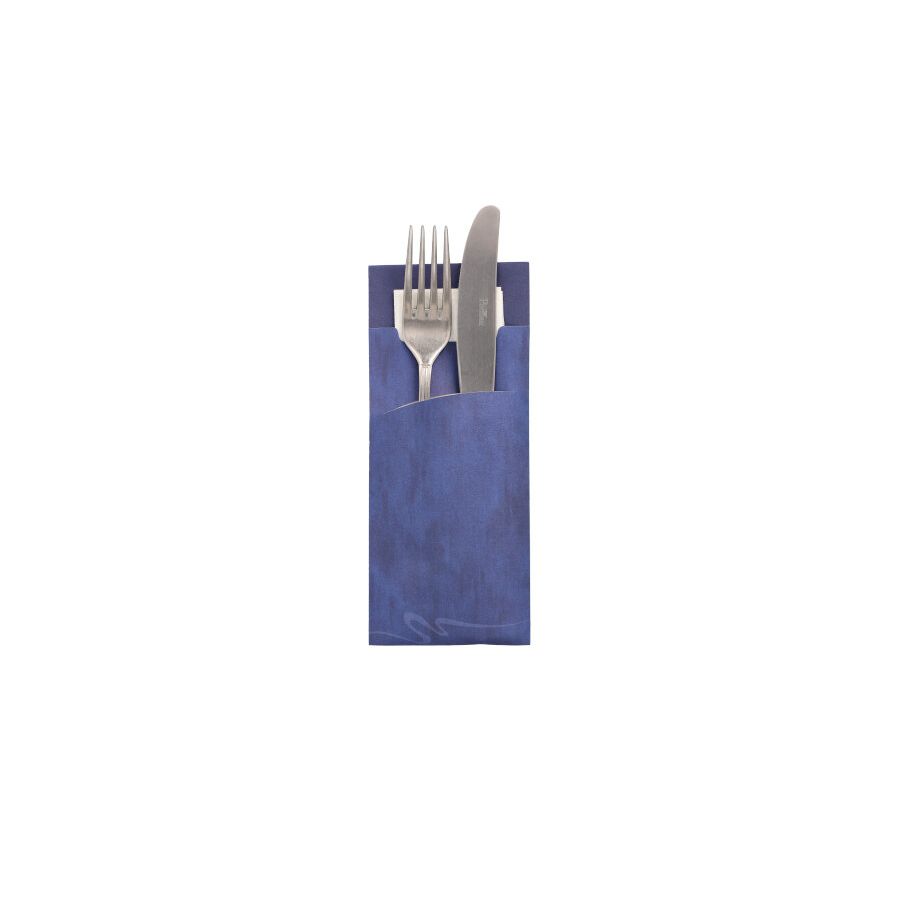 Bestecktaschen blau, 20 x 8,5 cm, inkl. weißer Serviette 33 x 33 cm 2-lag. - Bild 1