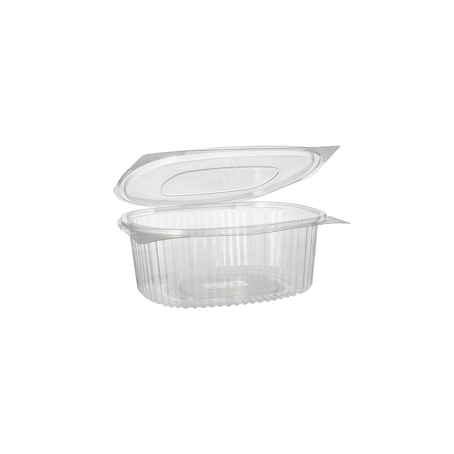 Feinkostbecher & Salatschalen To Go mit Klappdeckel, R-PET oval 1500 ml - Bild 1