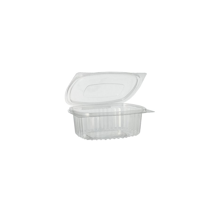 Feinkostbecher & Salatschalen To Go mit Klappdeckel, R-PET oval 375 ml - Bild 1