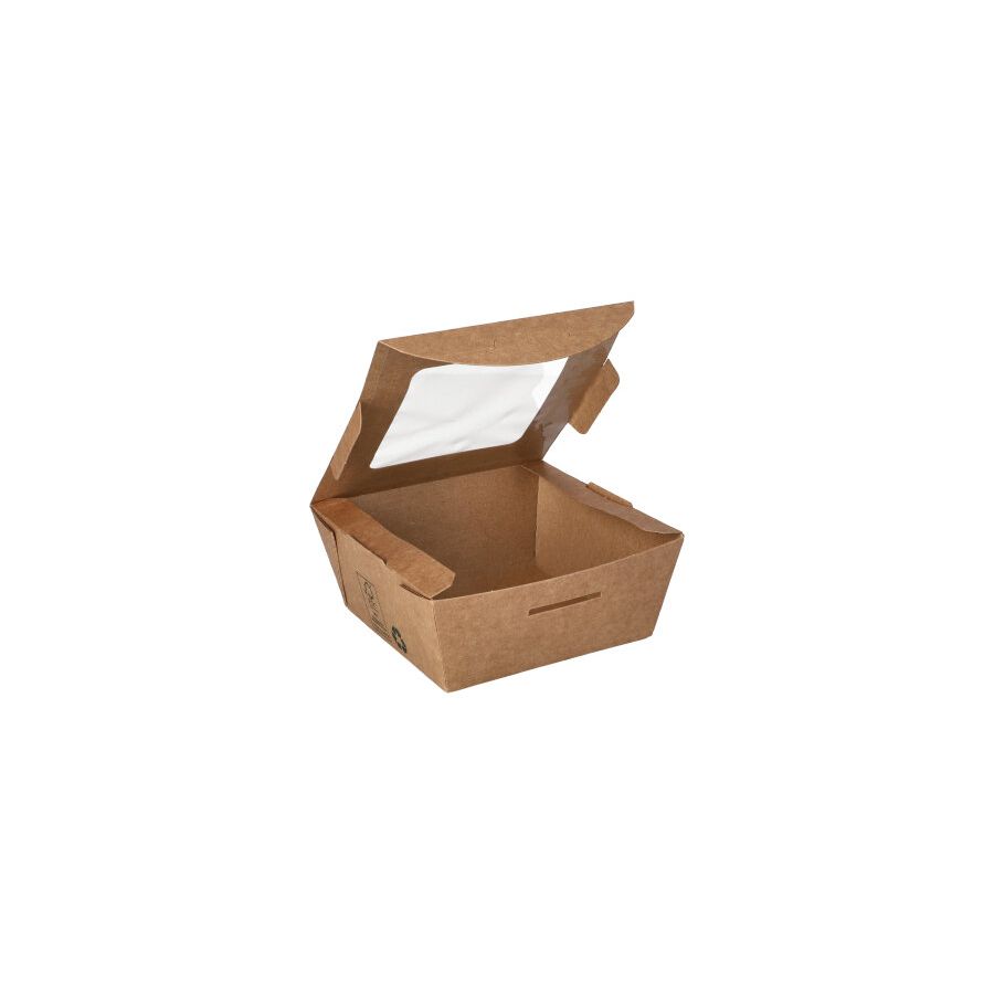 Feinkostboxen, Pappe mit Sichtfenster aus PLA "pure" eckig 350 ml 11 x 11 cm x 4,5 cm "100% Fair" - Bild 1