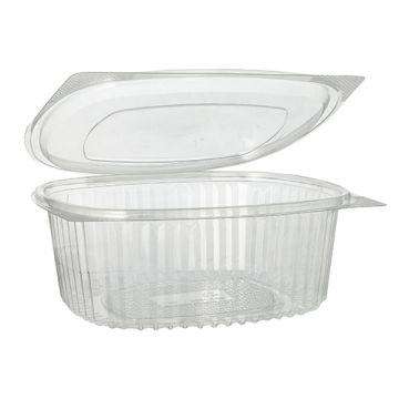 Feinkost- und Salatschalen mit Klappdeckel, R-PET oval 1000 ml 6,6 cm x 15,8 cm x 18,4 cm klar