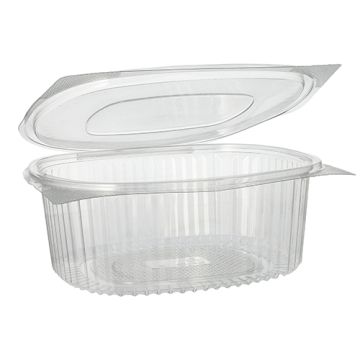 Feinkost- und Salatschalen mit Klappdeckel, R-PET oval 1500 ml 7,6 cm x 18,2 cm x 20,8 cm klar